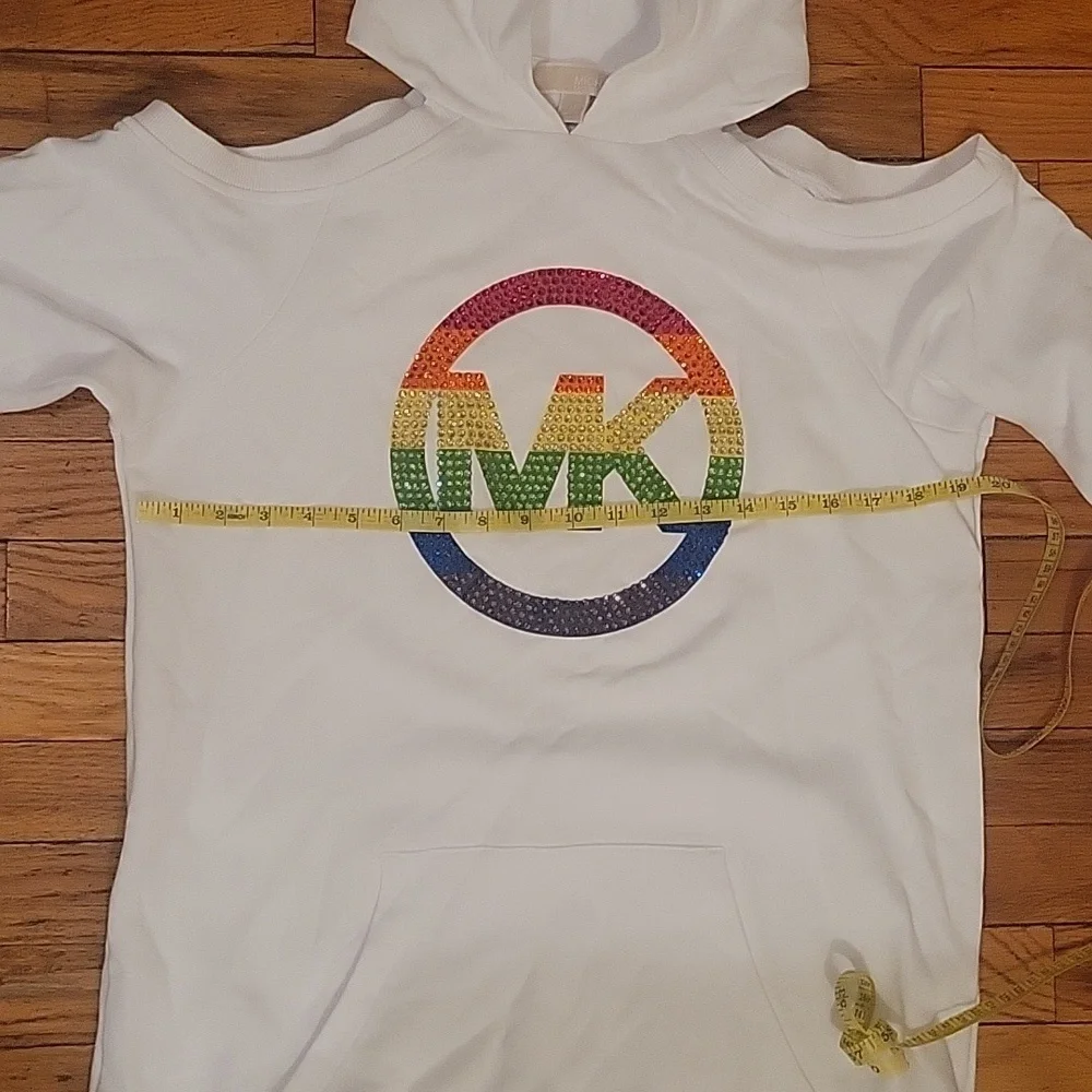 Michael Kors Rainbow‎ logo cotton terry hoodie cutout dress Coastal Summer